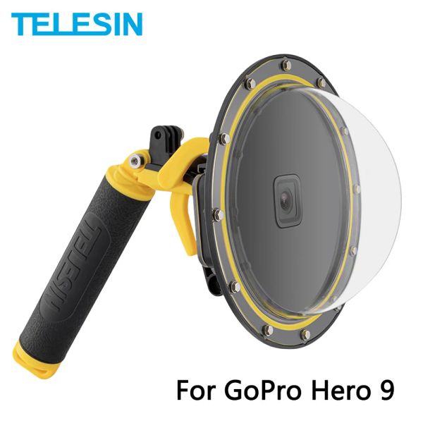 Cámaras Telesin 6 '' Puerto de domo 30m Casa de buceo impermeable con burbujas de empuñadura flotante para GoPro Hero 9 10 11 Cámara negra