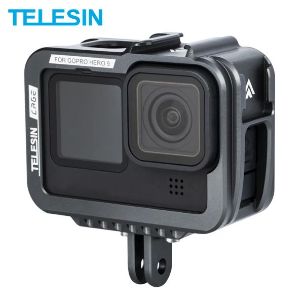 Cameras TeleSin Aluminium Alloy Cadre Cadre pour GoPro 9 10 11 Double Clod Shoe avec port de chargement pour Hero 9 10 Black Camera Accessoire