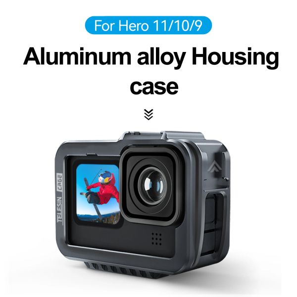 Cámaras Case de marco de aleación de aluminio para telesina para GoPro Hero 11 10 9 Black Action Camera Vlog Shell Cage Caza Caza de zapatos Coldes de zapato frío