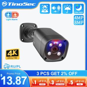 Cameras Tinosec 4K Poe Security IP Camera Ultra HD 4MP 8MP extérieur imperméable Twoway Audio Detection Human Detection Camera Supernance Cam