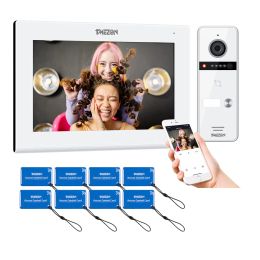 Cameras Tmezon WiFi Video Door Interphone System, 7 pouces 1080p IP Tactile Screen Monitor avec caméra filaire en plein air, Application / Swipe Carte Unlock
