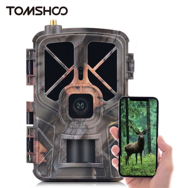 Cámaras Tomshoo 4G/LTE Camera de caza Inalámbrica Cámara de juego de senderos 30mp Improiección impermeable al aire libre Visión nocturna Cámara de exploración de vida silvestre