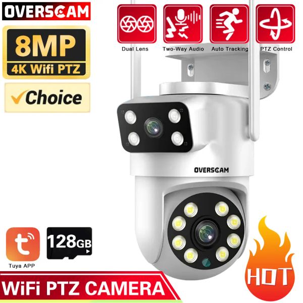 Cameras Tuya 4k 8MP Double objectif PTZ WiFi Camera Dual Screen Couleur Night Vision Auto Tracking Outdoor Security Video Subsilance IP Camerie