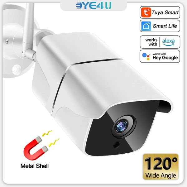 Caméras Tuya Bullet IP Camera Outdoor 120 ° grand angle 1080p Sécurité Caméras WiFi Smart Home Motion Détection de shell métal