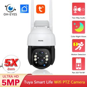 Camera's Tuya Dual Lens 5MP WiFi Mini Ptz IP Camera Outdoor Waterdichte Auto Tracking Wireless PTZ Beveiliging Surveillance Camera 5x Zoom