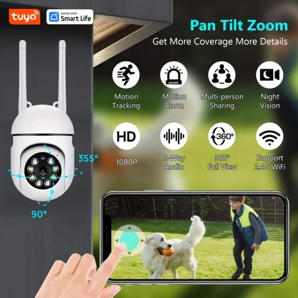 Caméras Tuya Smart 2.4G WiFi Indoor Dual Antenne Camera Smart Home Security Video Surveillance Supprt Mode mobile audio bidirectionnel