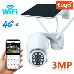 Cameras Tuya Smart 3MP PTZ Solar IP Camera Pir Human Detect WiFi / 4G SIM Card Wireless Outdoor 2WAY Audio Built Battery CCTV