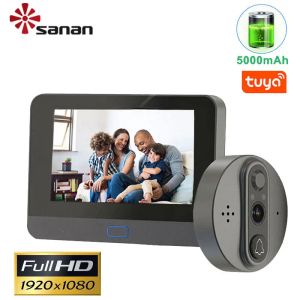 Caméras Tuya Smart Home Digital Puphole Door Viewer WiFi Wireless 4,3 pouces LCD 1080p Interphone Interphon Door Scarneau Pir Motion Motion