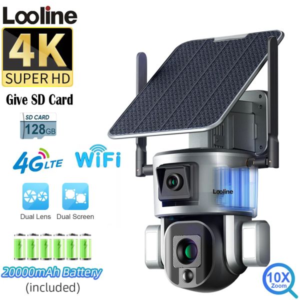 Cameras UHD 4K WiFi Solar Camera Surveillance Outdoor 4x 10x Optical Zoom Deual Lens Two Way Audio Ai Security Tracking Camera PTZ CAM