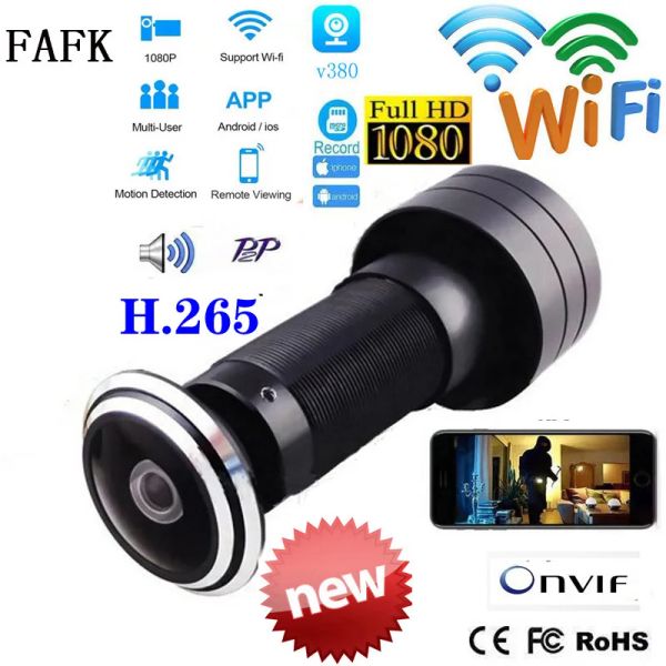 Cámaras V380 Seguridad del orificio del ojo de la puerta 1080p HD 1.7 mm de pez gran angular CCTV Network Mini Peephole Door Wifi P2P Onvif