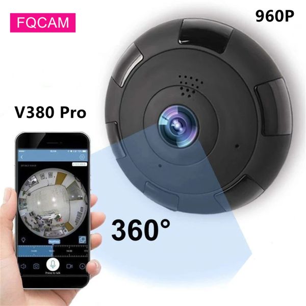 Caméras V380 Pro WiFi Camera Wireless 960p 360 degrés Panoramic Fisheye Lens noir Smart Home Security WiFi Camera Video