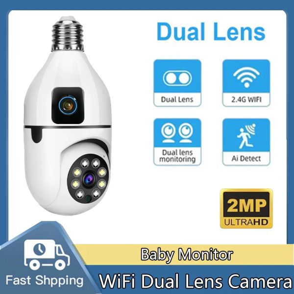 Caméras V380 Pro Wireless 1080p Double objectif Double écran Caméra Caméra de sécurité intérieure Protection de sécurité pour bébé Détection de mouvement
