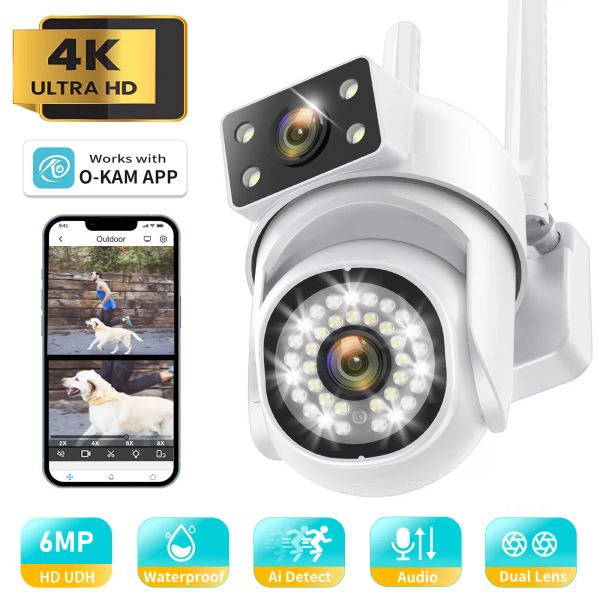 Cameras trèshdsn HD 6MP PTZ Superficie de surveillance Caméra WiFi Dual Lens Human Detect Caméras Outdoor Security Sécurité Imperméable Vision nocturne pleine couleur