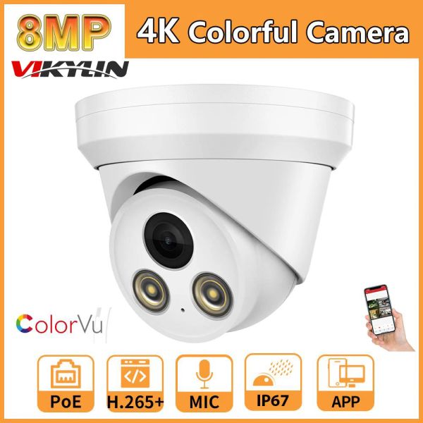 Cameras Vikylin Hik compatible 4k colorvu ip caméra couleur caméra nocturne coloré 8MP 5MP Build in mic Poe Security CCTV H.265 Couleur noire