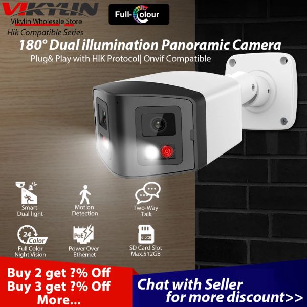 Cámaras Vikylin Cámara de seguridad panorámica Color de 4MP Cámara IP de 4 mm para HikVision Poe CCTV Vigilancia al aire libre