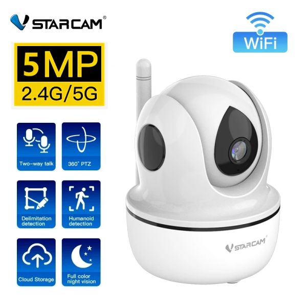 Caméras Vstarcam 5MP WiFi IP Camera 2.4g / 5g Pantilt Security Cam 2way Audio Baby Monitor Home Surveillance Caméras Human Detection