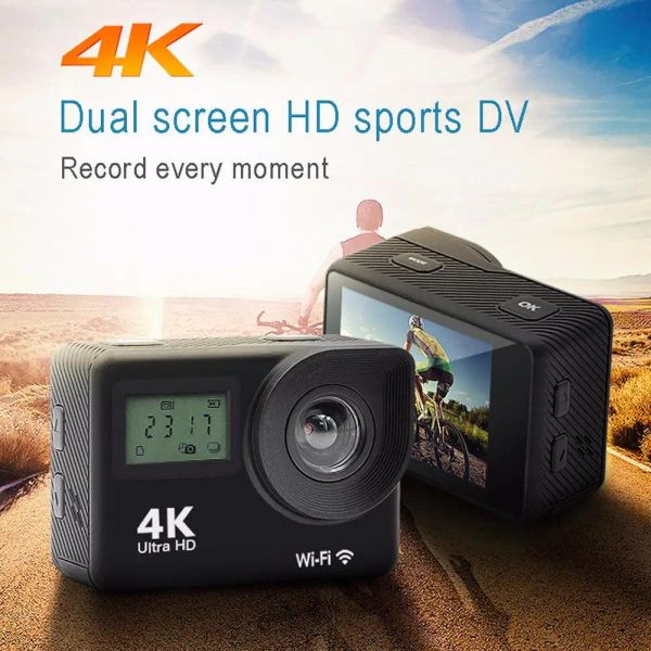 Caméras étanche à double écran wifi 4k hd 1080p sport action caméra de plongée en plein air caméscope cam de came