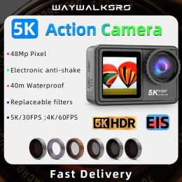 Caméras waywalkers Action Camera 5k 4k 60fps filtre amovible double écran vidéo tir mini-imperméable sous-marin de sport cam go pro pro