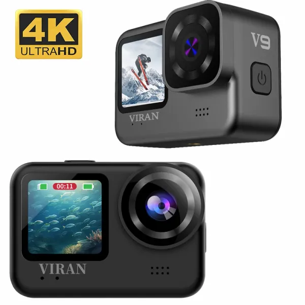 Caméras WiFi Action Camera 4k / 30fps 12MP AntiShestake V9 avec écran de télécommande Sous-marin Camrandage de casque étanche