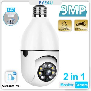 Caméras WiFi E27 Bulbe Caméra de surveillance Caméra sans fil 3MP 360 ° Vision nocturne en pleine couleur Monitor de sécurité auto
