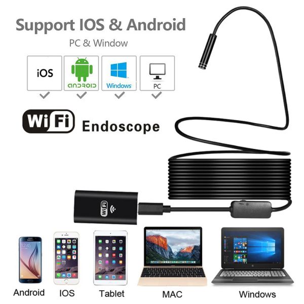 Caméras WiFi Endoscope 720p 8 mm Câble de serpent Cabine Endoscope étanche pour Android iPhone Repair Tube Inspection Borescope