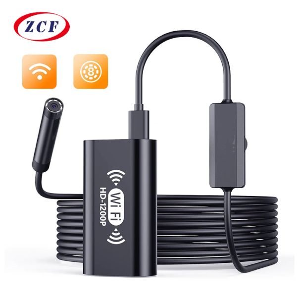 Cameras WiFi Endoscope HD 2,0MP 8 mm Mini Camera Camera Wireless Pipe Inspection Borescope 8 LEDS réglables pour iPhone Android PC