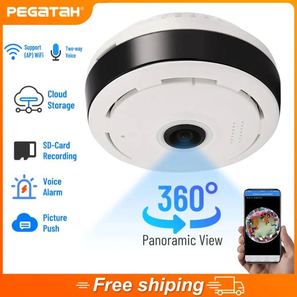 Caméras WiFi Panorama Camera 3MP / 5MP 1080p Caméra de sécurité à 360 degrés Panoramique Fisheye IP Vision nocturne Vision de vidéosurveillance CCTV