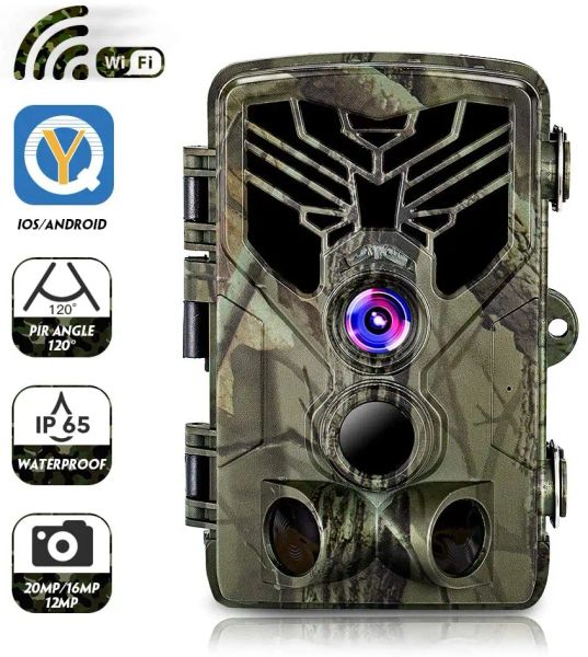 Cámaras Wifi Aplicación de cámara salvaje Control remoto Bluetooth Camera de caza Bluetooth 20MP Visión nocturna Trapes de fotos de la vida silvestre cazador al aire libre