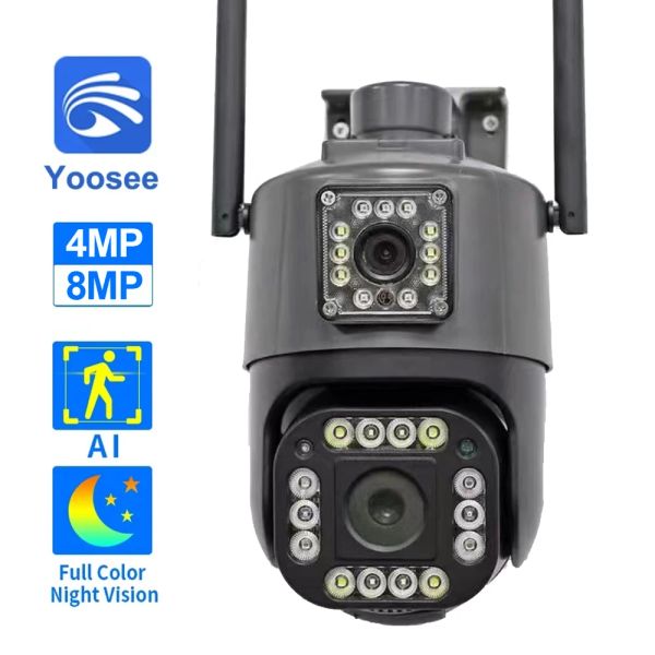 Cameras Yoosee 4K 8MP WiFi PTZ Camera Double Lens Double écran CCTV 4MP OUTDOOR H.265 VIDEO VIDEO SECTION CAME AUTO Track Couleur Night Vision