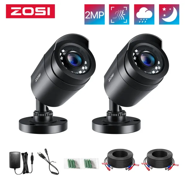 Cameras Zosi 2PCS / Lot 1080p HDTVI 2MP CCTV Sécurité Caméra, Vision nocturne de 80 pieds, Kit de caméra de surveillance à la maison extérieure