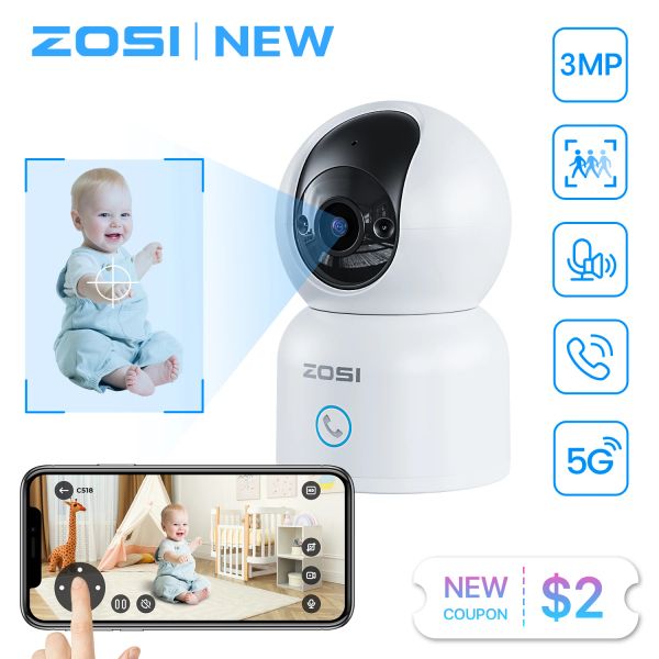 Cámaras Zosi C518 Pan/Tilt Smart Security IP Camera 2k 360 ° Baby Pet Monitor AI Human Tracking 2.4G/5G Wifi Vigilancia Cámara de vigilancia