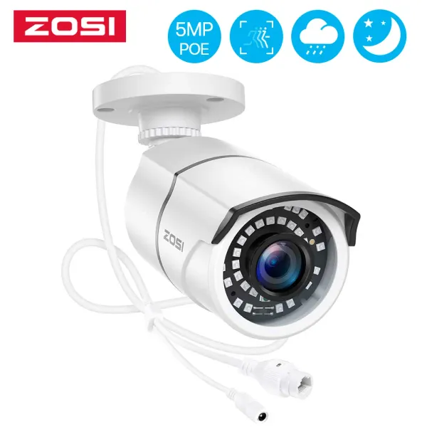 Cámaras Zosi H.265 1920p Poe Camera 5MP impermeable al aire libre 100 pies Visión nocturna CCTV Security IP Bullet Camera para Zosi 8ch Poe NVR System