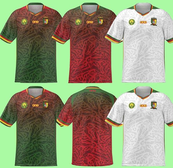 Cameroun Men's Soccer Jersey 2023 2024- Aboubakar, MBEUMO, Toko Ekambi - Shirt de football à manches courtes blanches / rouges / vertes