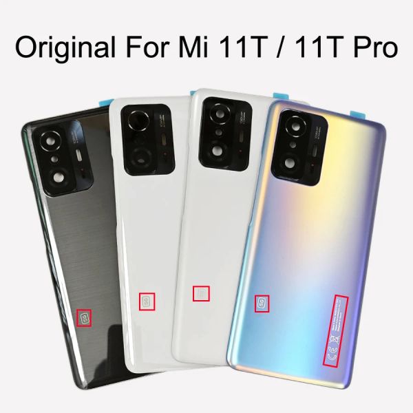 CAMIS 100% Verre d'origine arrière pour Xiaomi 11T 5G / 11T Pro 5G Batterie Couvre de la batterie Porte arrière du boîtier arrière Pièces de remplacement du boîtier + Lentille de caméra