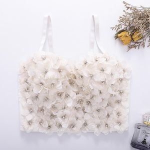 Camis 2023 Nouvelles femmes Camisole Top perle diamants 3d fleur coréenne Fashion Elastic top top bratier Bra Night Club Party Tops