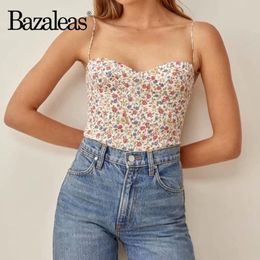 Camis bazaleas mode szyfonowa kolorowy kwiatowy tunika z nadrukiem top top lato dopasuj paski spaghetti kobiety camis vintage slim top da