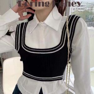 Camis saaie honing zomerkleding voor vrouwen streep contrast kleur ronde kraag korte tops allmatch base shirt crop top t -shirt