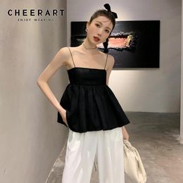 Camis Cheerart Texture Puffy Black Back Spaghetti Strap Summer Cami Top Mujeres Tubas de diseñador de moda casual 2021