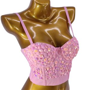 Camis Crop Top Met Ingebouwde Bh Acryl Roze Glans Nachtclub Sexy Vrouwen Top Met Cups Push Up Bustier Corset vrouwelijke Camis Kleding