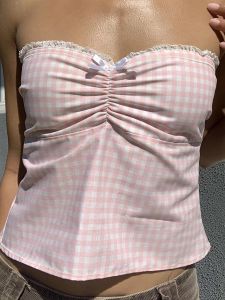 Camis mignons filles rose blanc plate à carreaux