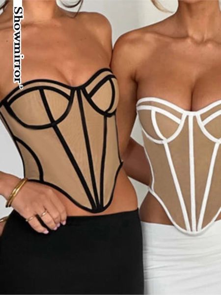 Camis Elegant Elegant Backless Corset Tops pour femmes Vêtements d'été Club Ladies Club Party Sans manches Bustier Crop Top Off Board Cropped Top