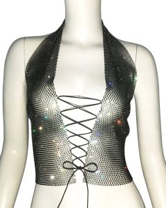 Camis Fashion Hottie Y2K Tops Sexy Bandage Crop Top Strass Gilet Discothèque Halter Profond V Débardeur pour Femmes Crop Top Women