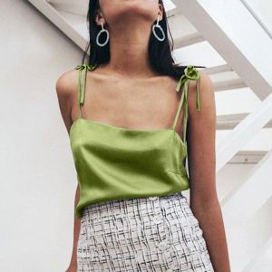 Camis Mode Satijnen Vrouwen Tank Top Sexy Spaghetti Mouwloze Bandage Groene Tops Voor Vrouwen Streetwear Top Hemdje