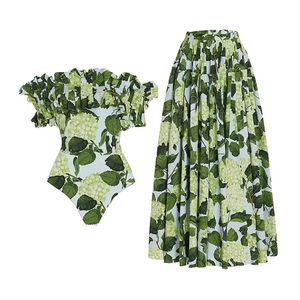 Camis Bloemenprint Eendelig Badpak 2023 Nieuwe Mode Verstoorde Bikini's Vintage Badpakken Zomer Strandkleding Groene Badmode Monokini