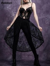 Camis Goth Dark Lace Bandage Mall Gothique Longue Camisole Grunge Esthétique Voir À Travers Bustier Tops Femmes Velours Mode Emo Alt Vêtements