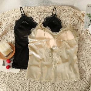 Camis Ins français Chic Femme Corset boléro hauts dentelle velours tissu Spaghetti sangle Camisoles avec soutien-gorge mode réservoirs Camis livraison directe