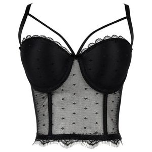 Camis J78E Vrouwen Sexy Spaghetti Bustier Bh Sheer Polka Dot Mesh Wimper Kanten Trim Hemdje Vest Club Party Uitgebeende Zoom Afslanken