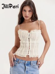 Camisoles JillPeri plissé extensible Camis haut court avec entièrement doublé femmes tenues d'été cordon Chic Sexy quotidien décontracté hauts