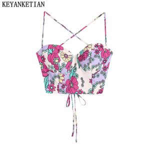 Camis KEYANKETIAN 2022 nieuwe vrouwen sexy lowcut strappy backless print korte jarretel tops beachwear vakantie tops