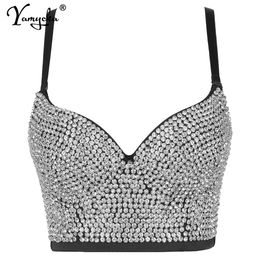 Camis Sexy Handmade Sequin Halter Busttier Corset Crop Top Femmes Summer Indie Tank Party Y2K Top Clubwear Cropped Tube Womens Tops 2022